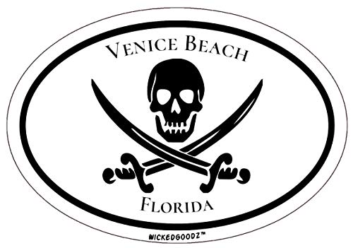 WickedGoodz Oval Venice Beach Florida Vinyl Decal - Pirate Bumper Sticker - FLA Vacation Souvenir Gift-WickedGoodz