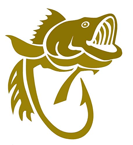 WickedGoodz Bass Fish Hook Vinyl Decal Transfer - Fishing Sticker - Gold, White, or Black 5" and 8"-WickedGoodz