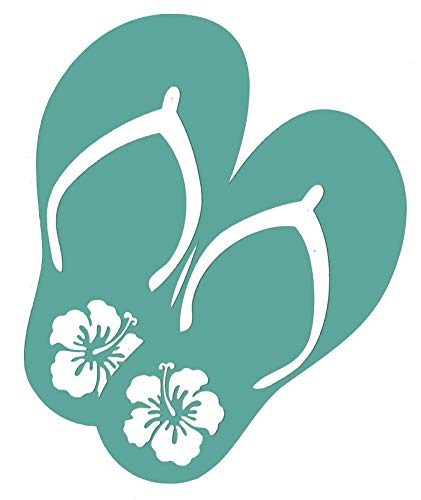 Custom Vinyl Solid Tropical Hibiscus Double Flip Flop Sandal Decal Transfer - Beach Flower Bumper Sticker for Tumblers, Laptops, Car Windows-WickedGoodz