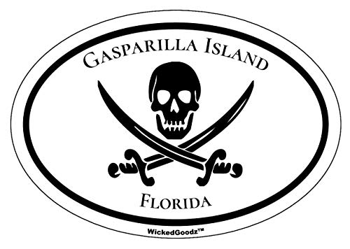 WickedGoodz Oval Vinyl Gasparilla Island Pirate Decal - Florida Bumper Sticker - Beach Vacation Souvenir Gift-WickedGoodz