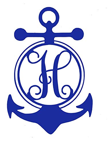 Custom Initial Monogram Vinyl Decal Bumper Sticker, for Tumblers, Laptops, Car Windows - Single Letter Nautical Anchor Design-WickedGoodz