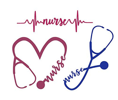 Custom Nurse Decal Gift Set - Three Stethoscope and Pulse Heartbeat Nurse Vinyl Decals Bundle - Nursing Student Bumper Sticker, for Tumblers, Laptops, Car Windows - 3pc Set Pick Size and Color-WickedGoodz