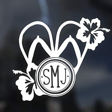 Custom Initial Monogram Decal Sandal Flip Flop & Hibiscus Design-WickedGoodz