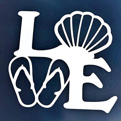Custom Vinyl Love Sea Shell Sticker - Flip Flop Sandal Decal, Beach Bumper Sticker for Tumblers, Laptops, Car Windows-WickedGoodz