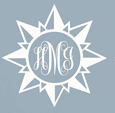 Custom Initial Monogram Vinyl Decal Bumper Sticker, for Tumblers, Laptops, Car Windows - Compass Script Letter Design-WickedGoodz