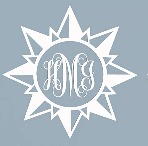 Custom Initial Monogram Vinyl Decal Bumper Sticker, for Tumblers, Laptops, Car Windows - Compass Script Letter Design-WickedGoodz