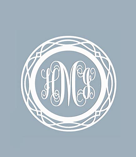 Custom Initial Monogram Vinyl Decal Bumper Sticker, for Tumblers, Laptops, Car Windows - Pretty Round Script Letter Design - Style 2-WickedGoodz