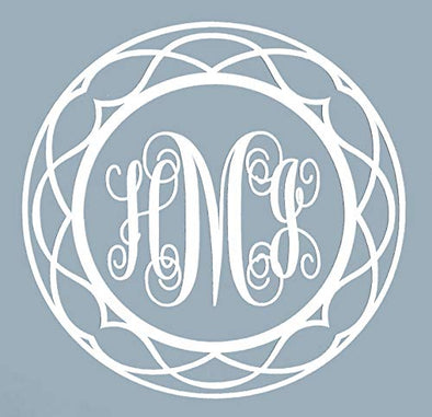 Custom Initial Monogram Vinyl Decal Bumper Sticker, for Tumblers, Laptops, Car Windows - Pretty Round Script Letter Design - Style4-WickedGoodz