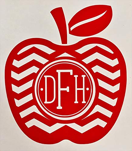 Custom Simple Chevron Apple Initial Monogram Vinyl Decal - Teacher Bumper Sticker, for Tumblers, Laptops, Car Windows - Teacher Appreciation Gift-WickedGoodz