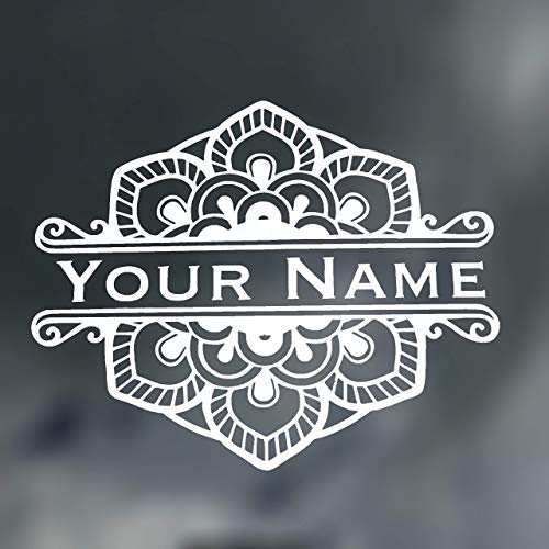 Custom Mandela Flower Name Monogram Vinyl Decal - Initial Bumper Sticker, for Tumblers, Laptops, Car Windows- Name Sticker-WickedGoodz