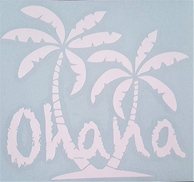 WickedGoodz White Ohana Palm Trees Vinyl Decal - Tropical Bumper Sticker - Perfect Family Love Gift-WickedGoodz