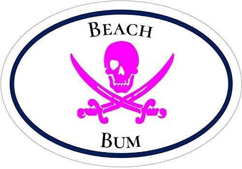 WickedGoodz Oval Beach Bum Pirate Vinyl Decal - Jolly Roger Bumper Sticker - Perfect Beach Ocean Gift-WickedGoodz