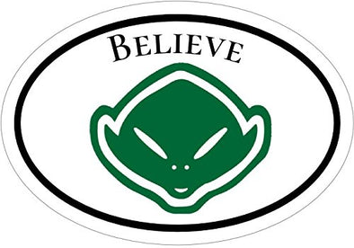 WickedGoodz Oval Believe UFO Vinyl Decal - Alien Bumper Sticker - Perfect Paranormal Gift-WickedGoodz