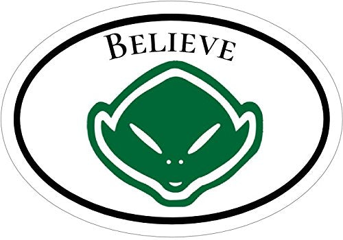 WickedGoodz Oval Believe UFO Vinyl Decal - Alien Bumper Sticker - Perfect Paranormal Gift-WickedGoodz