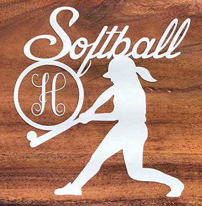 Custom Initial Monogram Softball Vinyl Decal-WickedGoodz