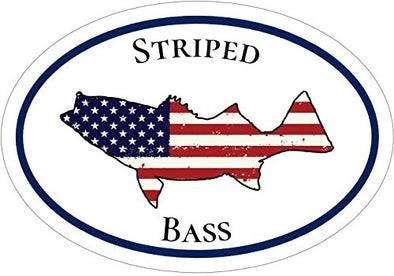 WickedGoodz Oval Vinyl American Flag Striped Bass Decal - Fishing Bumper- Perfect Fisherman Angler Gift-WickedGoodz