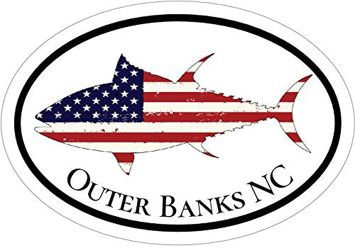 WickedGoodz American Flag Tuna Outer Banks NC Vinyl Decal - Beach Bumper Sticker - Perfect Fishing Vacation Gift-WickedGoodz