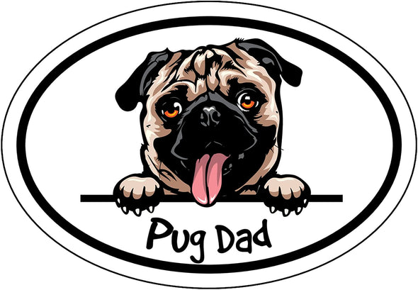 Oval Smiling Pug Dad Magnet - Dog Breed Magnetic Car Decal