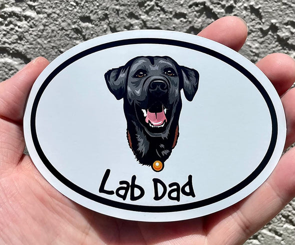 Oval Smiling Black Lab Dad Magnet - Dog Breed Magnetic Car Decal