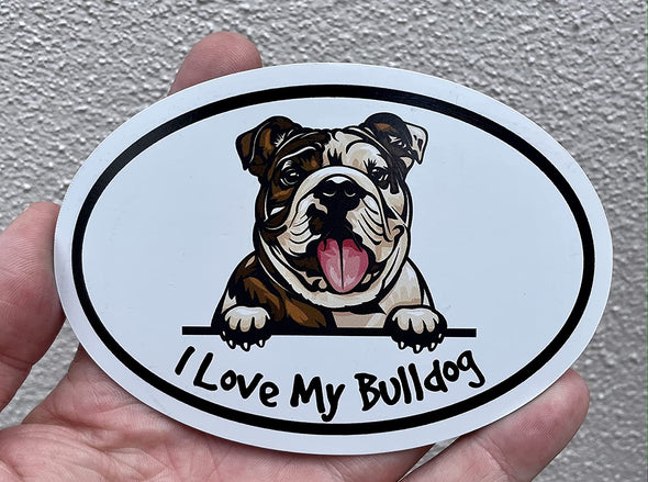 Oval I Love My Bulldog Magnet - Full Color Dog Magnetic Car Decal