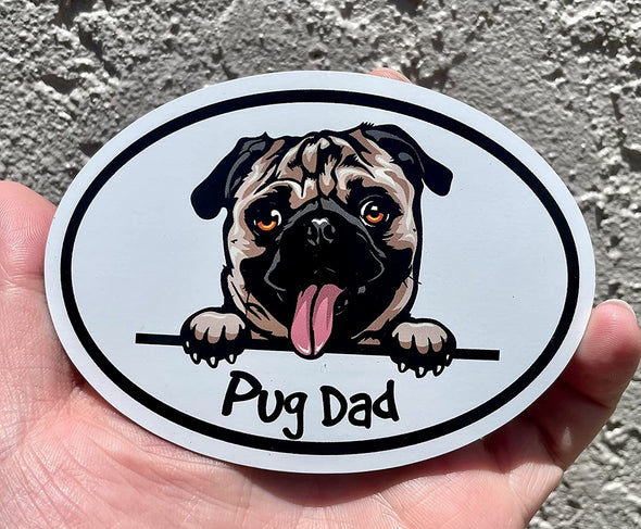 Oval Smiling Pug Dad Magnet - Dog Breed Magnetic Car Decal