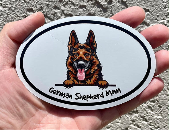 Oval Brown German Shepherd Mom Magnet - Dog Breed Magnetic Car Decal