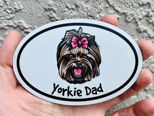 Oval Yorkie Dad Magnet - Dog Breed Magnetic Car Decal