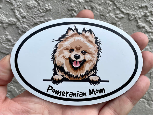 Oval Pomeranian Mom Magnet - Dog Breed Magnetic Car Decal