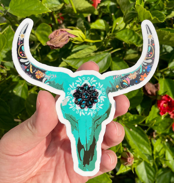 Floral Cattle Skull Vinyl Decal - Western Bumper Sticker