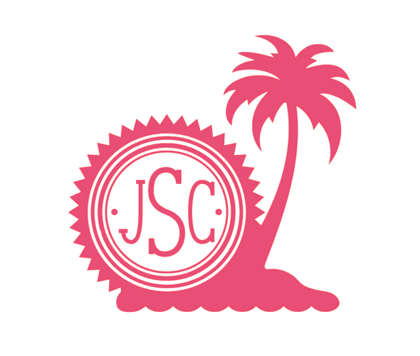 Monogram Palm Tree Sun Decal Initial Sticker