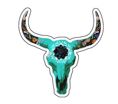 Floral Cattle Skull Vinyl Decal - Western Bumper Sticker