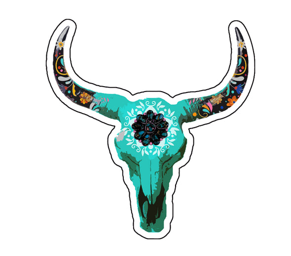 Floral Cattle Skull Vinyl Decal - Western Bumper Sticker