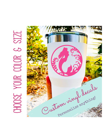 personalized Customized Text decoration truck die cut case mailbox locker luggage scrapbook bathroom décor water bottle outdoor quote walls decoration auto automobile laptop cup Ariel little tail sea ocean waves shells beach merman swimming vsco 20fl 20 oz ounce 30fl