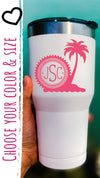 Monogram Palm Tree Sun Decal Initial Sticker