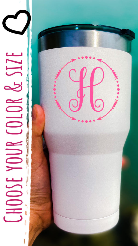 Single Letter Circle with Arrow & Dot Initial Monogram Vinyl Decal